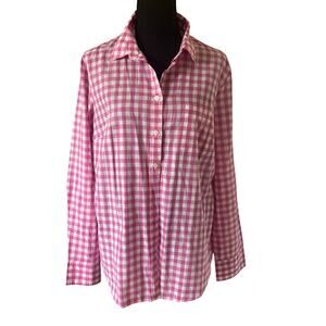 J.Crew Factory Women’s Gingham Cotton Button Up Long Sleeve Pink White XL